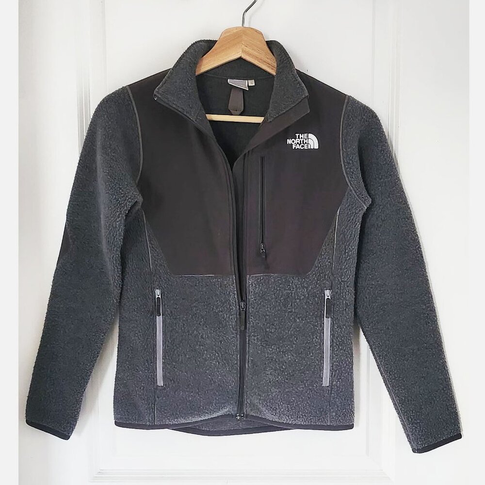 North Face Grey Zip Up Shell Fleece Jacket